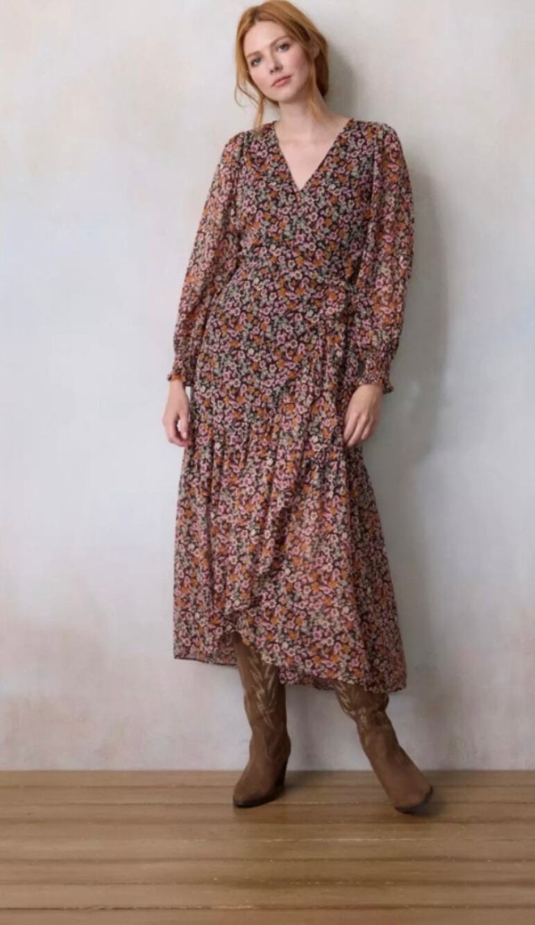 Lauren Conrad Long Wrap Maxi Dress Brown Floral 0X